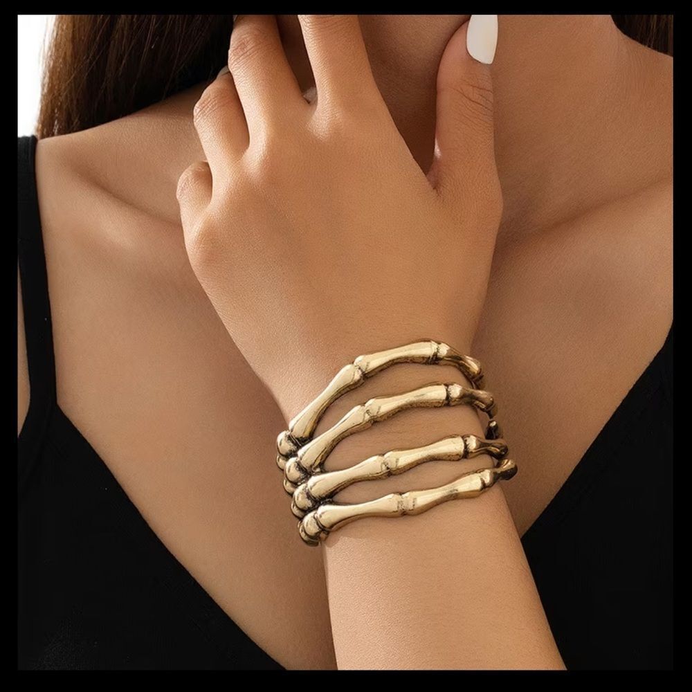 Gold Skeleton Hand Statement bracelet